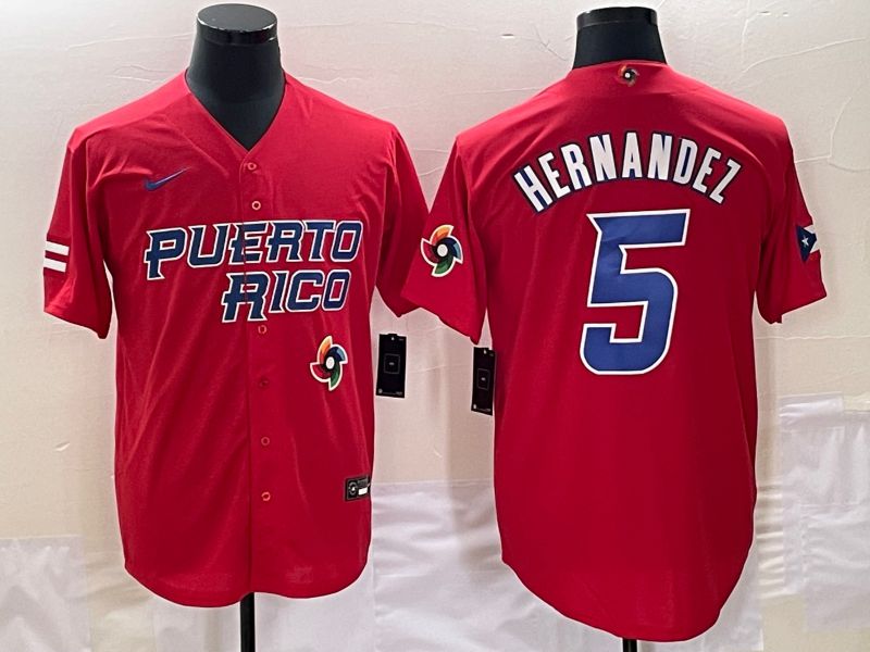 Men 2023 World Cub Puerto Rico #5 Hernandez Red Nike MLB Jersey9